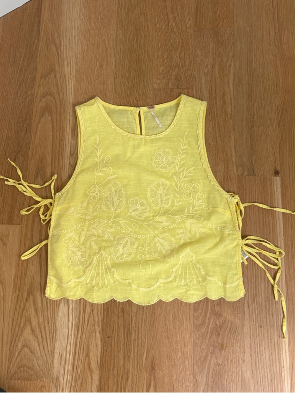 Free People Yellow Embroidered Tie-Side Top - Women Size M